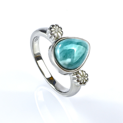 Larimar Stone Cabuchon Stone Silver Ring