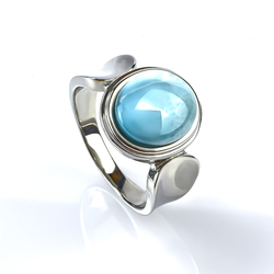 Genuine Larimar Stone Cabuchon Stone Silver Ring