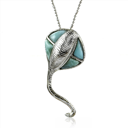 Genuine Larimar Stone Stingray Silver Pendant