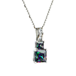 Princess Cut Rainbow Mystic Topaz Sterling Silver Pendant