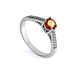 Round Cut Mexican Fire Cherry Opal Silver Ring