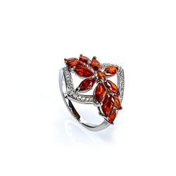 Flower Fire Cherry Opal .925 Sterling Silver Ring