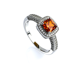 Classic Halo Fire Opal Engagement Ring