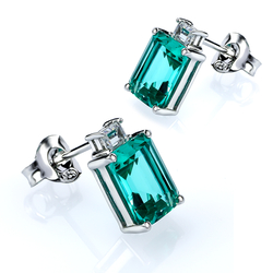 Emerald Cut Paraiba Silver Stud Earrings