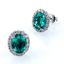 Oval Cut Paraiba Sterling Silver Earrings