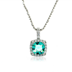 Princess Cut Paraiba Sterling Silver Pendant