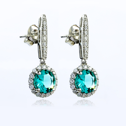 Round Cut Paraiba Silver Drop Earrings