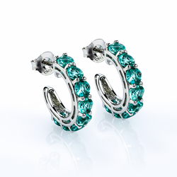 Paraiba Stone Silver Hoops