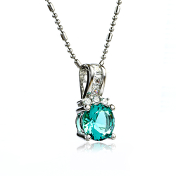 Round Cut Paraiba Sterling Silver Pendant