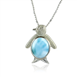 Genuine Larimar Stone Penguin Silver Pendant