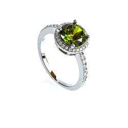 Peridot Silver Halo Ring