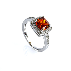 7mm  Princess Cut Fire Opal Silver Ring