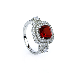 Sterling Silver Cushion Cut Red Ruby Ring