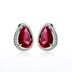 Red Ruby Silver Earrings