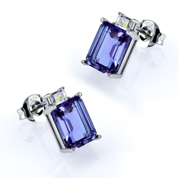 Emerald Cut Alexandrite Silver Stud Earrings