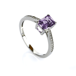 Petite Micropavé Amethyst Halo Engagement Ring