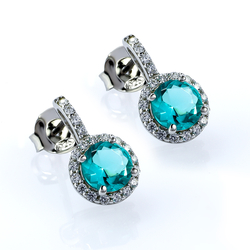 Round Cut Paraiba Silver Earrings