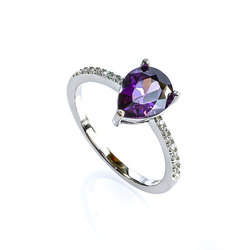 Solitaire Pear Cut Amethyst Ring Sterling Silver