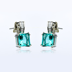 Silver Princess Cut Earrings with Paraiba