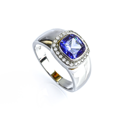 Cushion Cut Tanzanite Mens Ring Sterling Silver