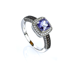 Classic Halo Tanzanite Engagement Ring