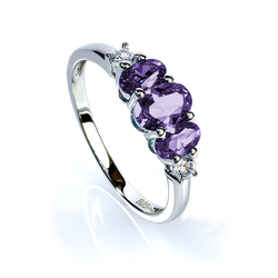 3 Oval Cut Amethyst Silver Ring