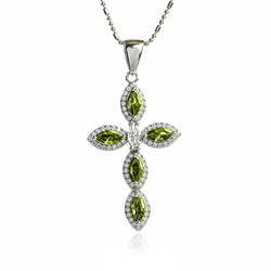 Sterling Silver Cross With Marquise Cut Yellow Alexandrite