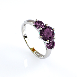 3 Stone Alexandrite (Changing Color Gemstone Purple Pink) Silver Ring