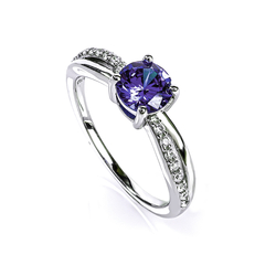 Purple Alexandrite Round Cut Silver Ring Solitaire