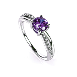 Amethyst Round Cut Silver Ring Solitaire