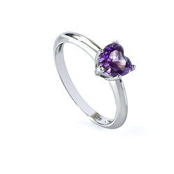 Sterling Silver Heart Shape Cut Amethyst Ring