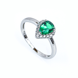 Sterling Silver 7 mm x 5 mm Pear Cut Emerald Ring