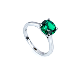 Sterling Silver Prong Set 8mm Emerald Ring