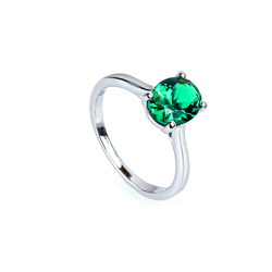 Sterling Silver Prong Set 8mm x 6 mm Emerald Ring