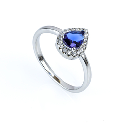 Pear Cut Blue Sapphire Halo Ring