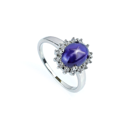 9 mm x 7 mm Star Sapphire Silver Ring 925