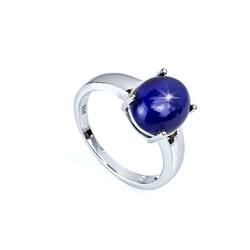 11 mm x 9 mm Solitaire Star Sapphire Silver Ring 925