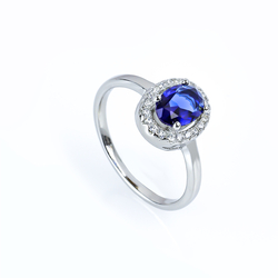 Oval Cut Blue Sapphire Halo Ring