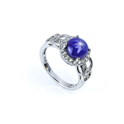 8 mm Star Sapphire Silver Ring 925