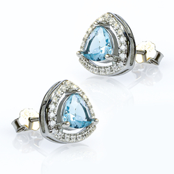 Trillion Cut Aquamarine Halo Silver Earrings