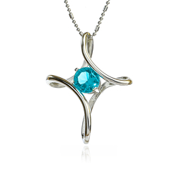 Sterling Silver Cross With Round Cut Aquamarine