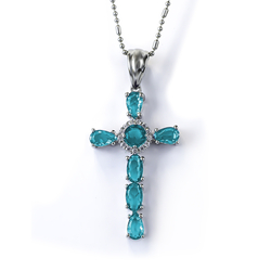 Beautiful Sterling Silver Cross With Aquamarine 35 mm x 17 mm