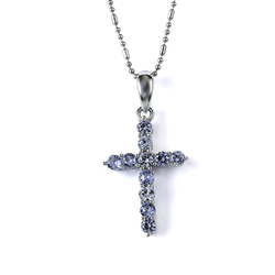 Aquamarine Silver Cross Pendant 27 mm x 15 mm