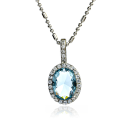 Oval-Cut Silver Halo Pendant with Aquamarine