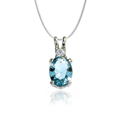 Oval-Cut Silver Solitaire Pendant with Aquamarine