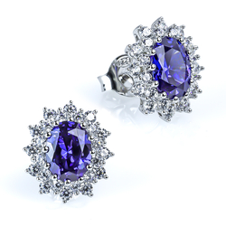 Princess Settings Tanzanite Costume Silver Earrings