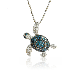 0.79 ctw White 14K Gold Turtle Blue and White Diamond Pendant