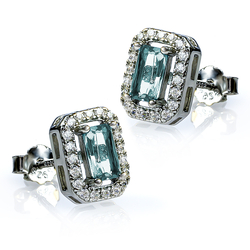Emerald Cut Tourmaline Halo Silver Earrings