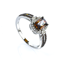 Emerald Cut Chocolate Diamond Silver Ring