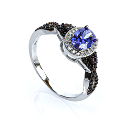 Chocolate Diamond 7 mm x 5 mm Tanzanite .925 Sterling Silver Ring